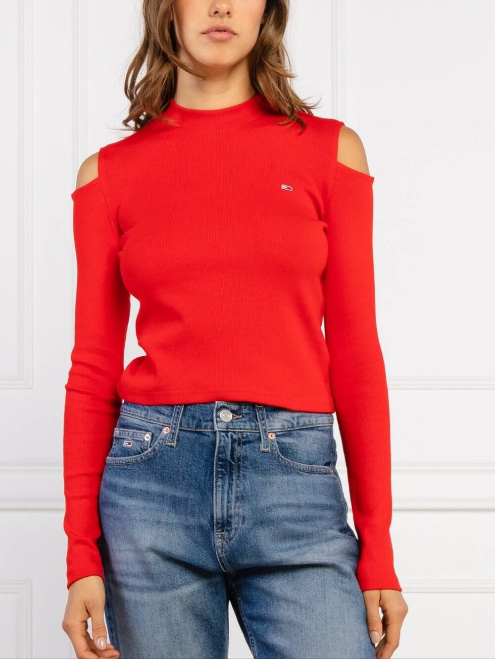 Tommy Hilfiger Red Cold-Shoulder Long Sleeve Top